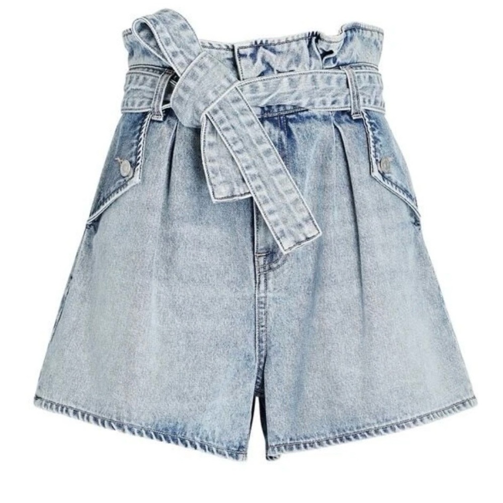VERONICA BEARD Nori Paperbag Denim Shorts Extra High Rise Pebble Stone Sz 30